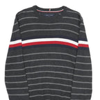 TOMMY HILFIGER Mens Grey & Red Striped Patterned Cotton Crew Neck Jumper S