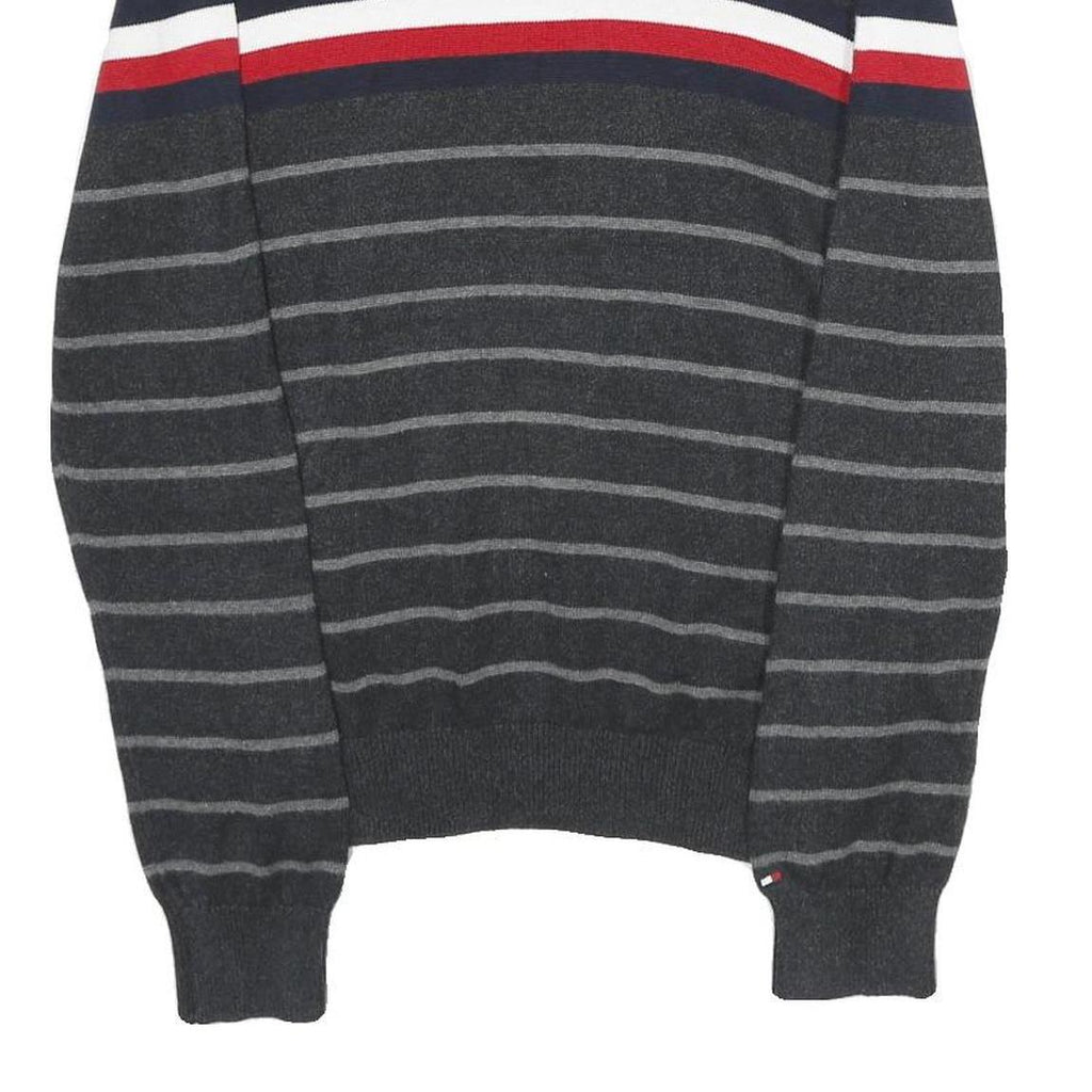 TOMMY HILFIGER Mens Grey & Red Striped Patterned Cotton Crew Neck Jumper S