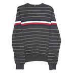 TOMMY HILFIGER Mens Grey & Red Striped Patterned Cotton Crew Neck Jumper S