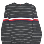 TOMMY HILFIGER Mens Grey & Red Striped Patterned Cotton Crew Neck Jumper S