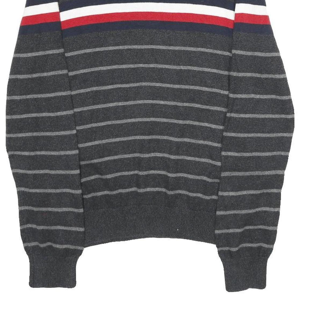 TOMMY HILFIGER Mens Grey & Red Striped Patterned Cotton Crew Neck Jumper S