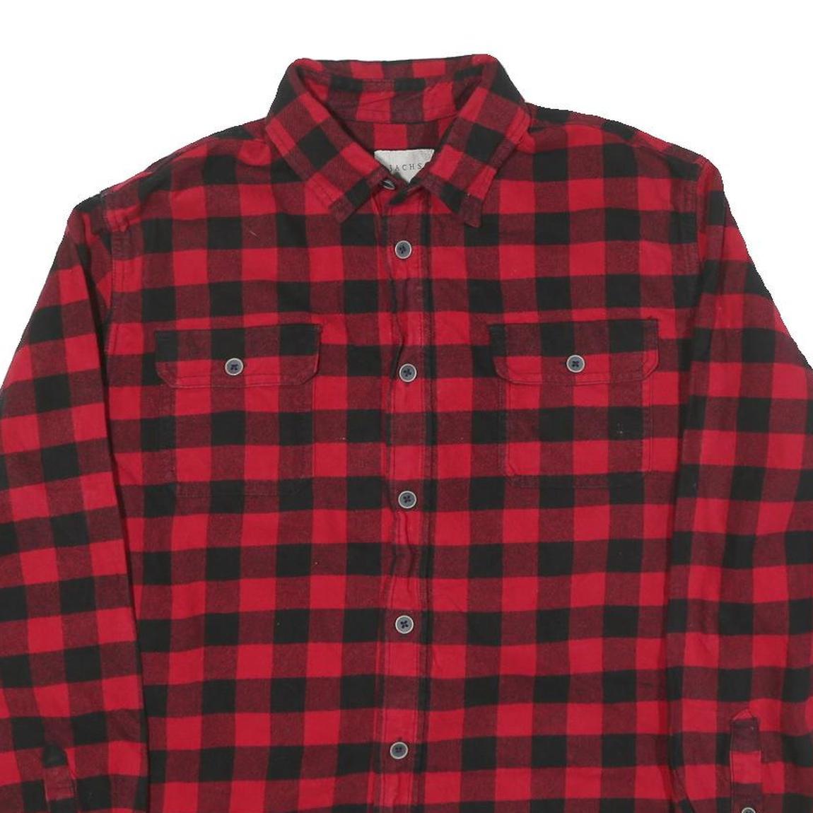 JACHS Mens Red & Black Check Shirt M Long Sleeve Cotton Blend Casual