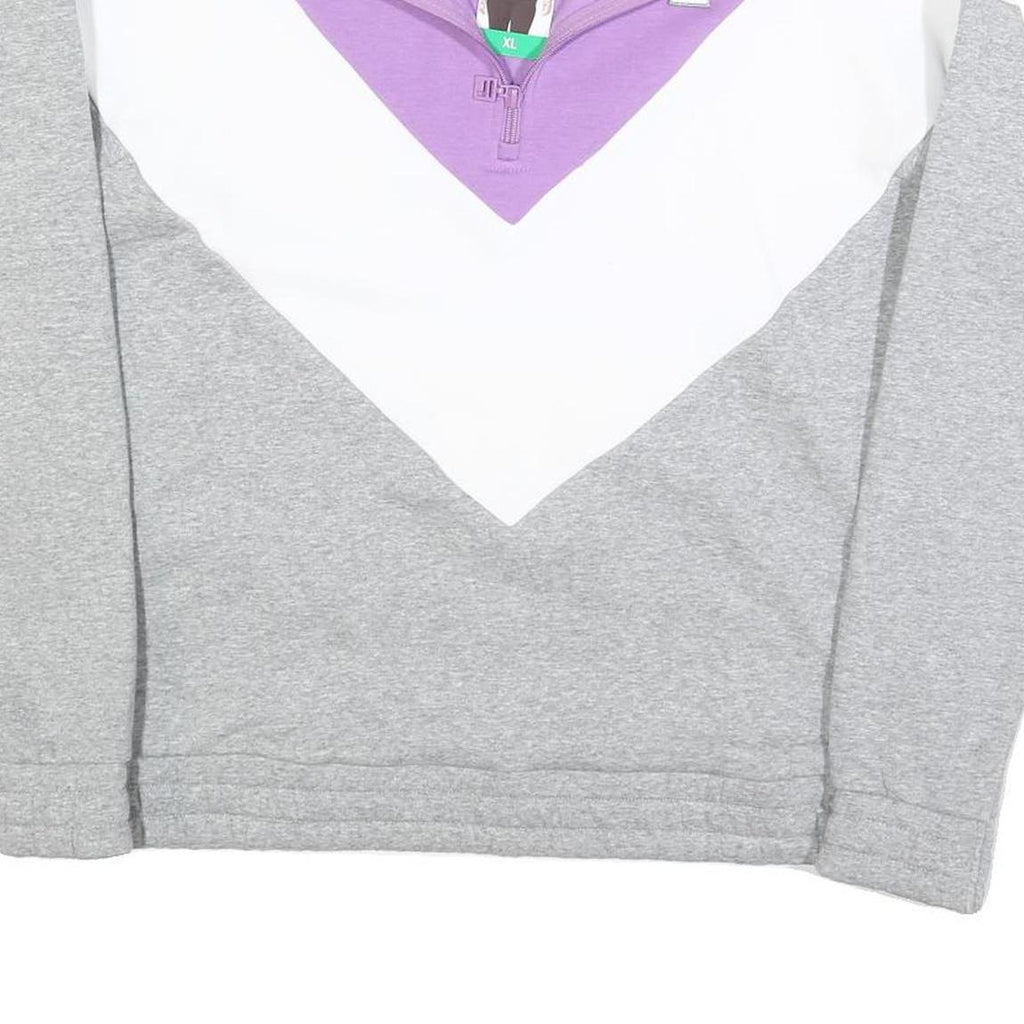 FILA Womens Lilac & White & Grey Colourblock Quarter Zip Sweatshirt XL Cotton