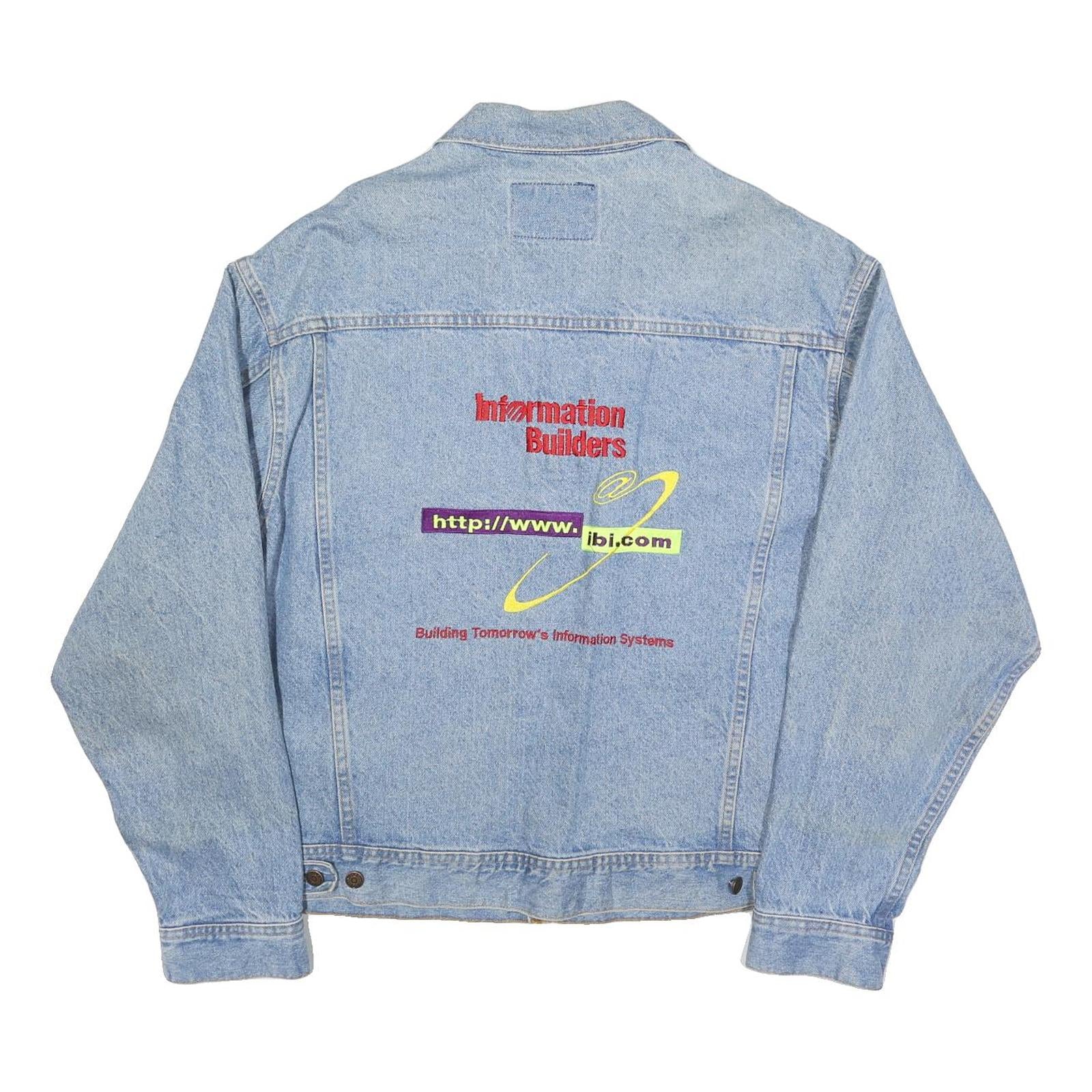 EAGLE DRY GOODS Mens Blue Denim Cotton Jacket XL Button Plain Embroidered Logo