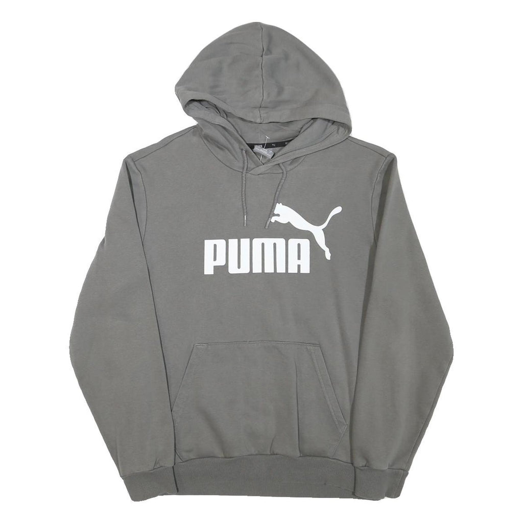PUMA Mens Grey Hoodie S Cotton Blend Pullover Sweatshirt Drawstring Hood