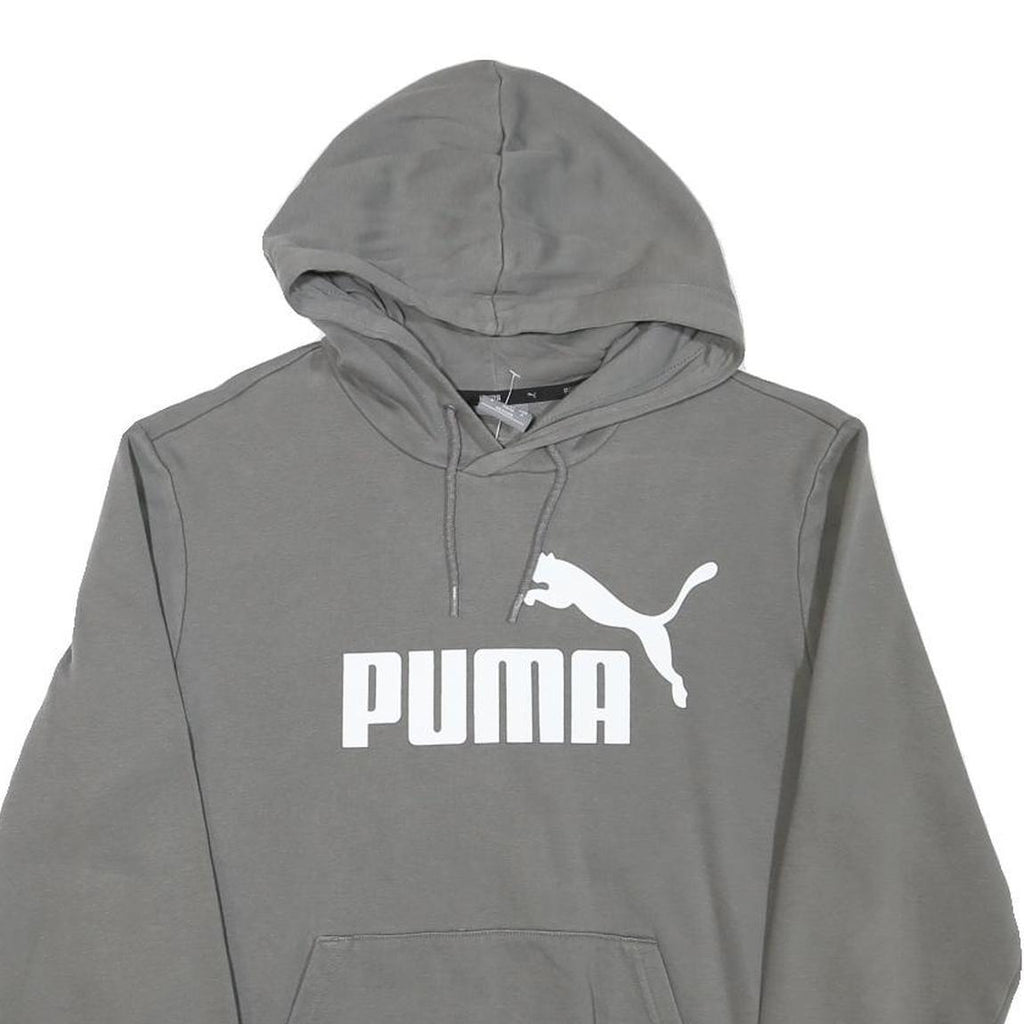 PUMA Mens Grey Hoodie S Cotton Blend Pullover Sweatshirt Drawstring Hood