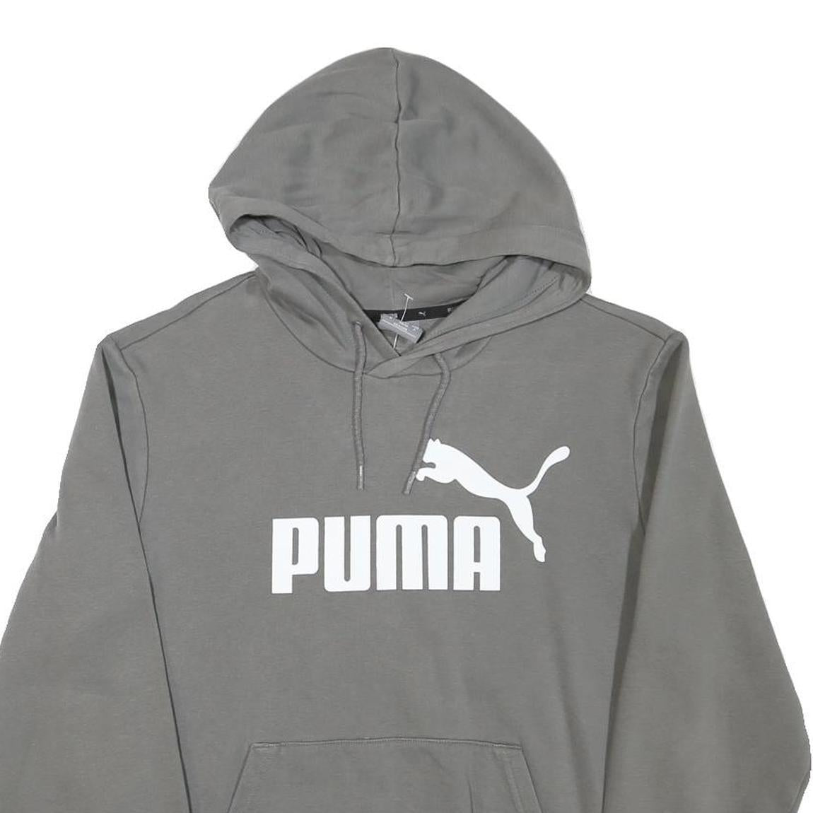 PUMA Mens Grey Hoodie S Cotton Blend Pullover Sweatshirt Drawstring Hood