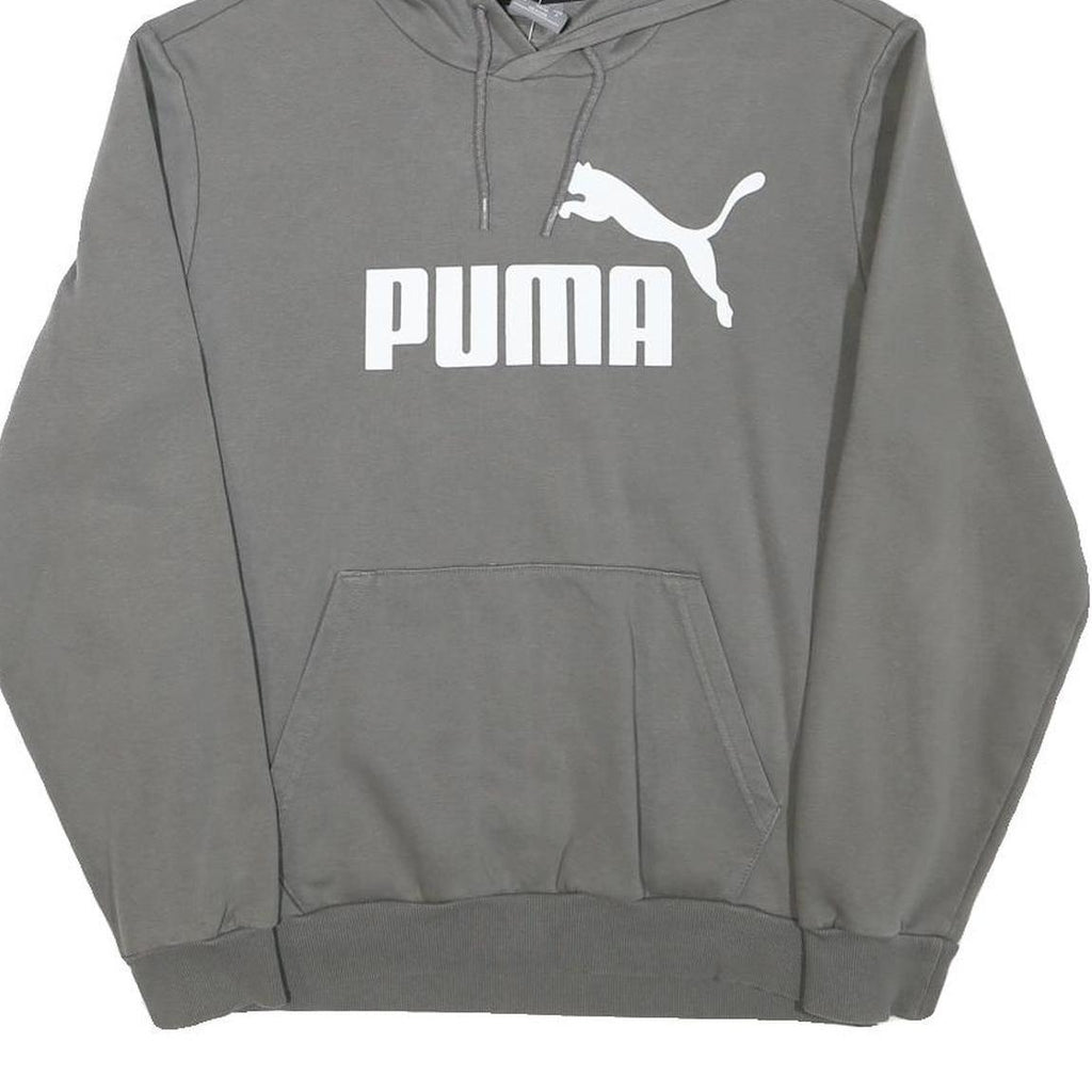 PUMA Mens Grey Hoodie S Cotton Blend Pullover Sweatshirt Drawstring Hood