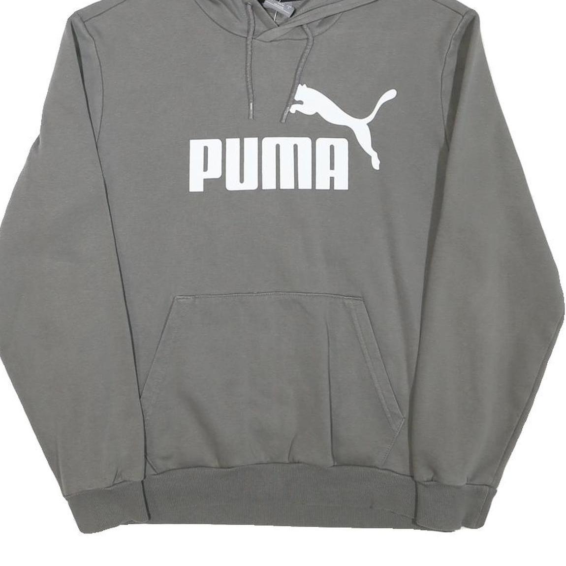 PUMA Mens Grey Hoodie S Cotton Blend Pullover Sweatshirt Drawstring Hood