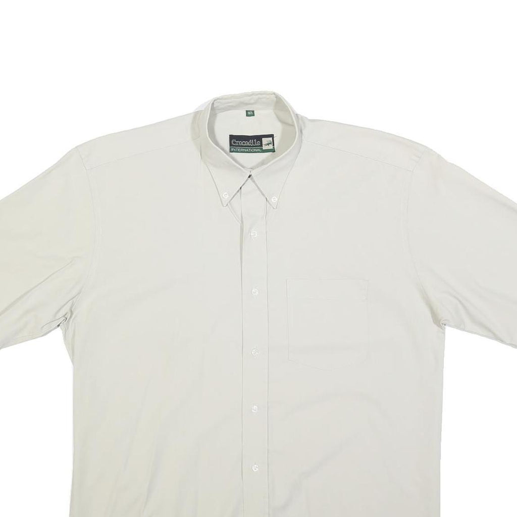 CROCODILE Mens White Plain Cotton Blend Short Sleeve Shirt L Button Down Collar