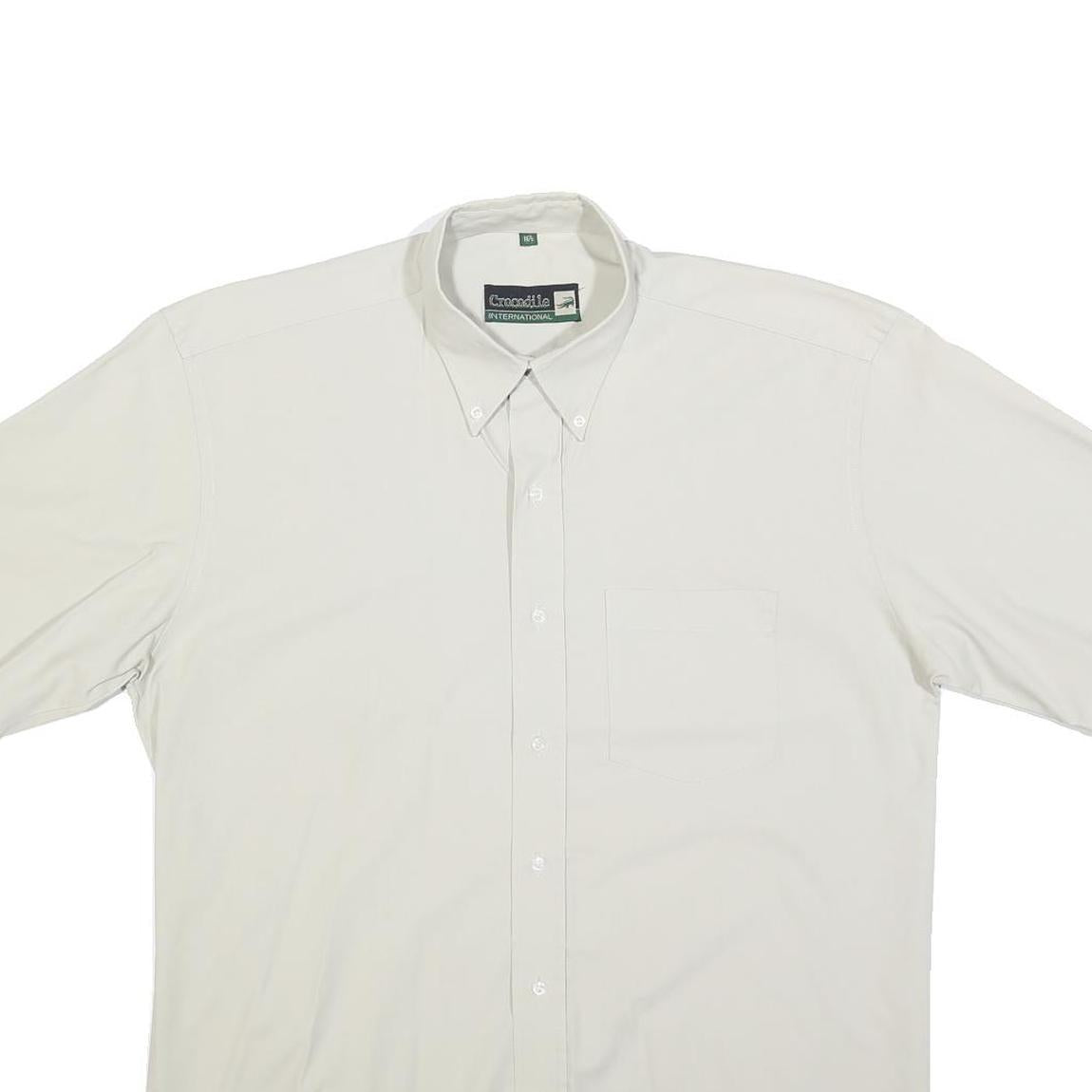 CROCODILE Mens White Plain Cotton Blend Short Sleeve Shirt L Button Down Collar