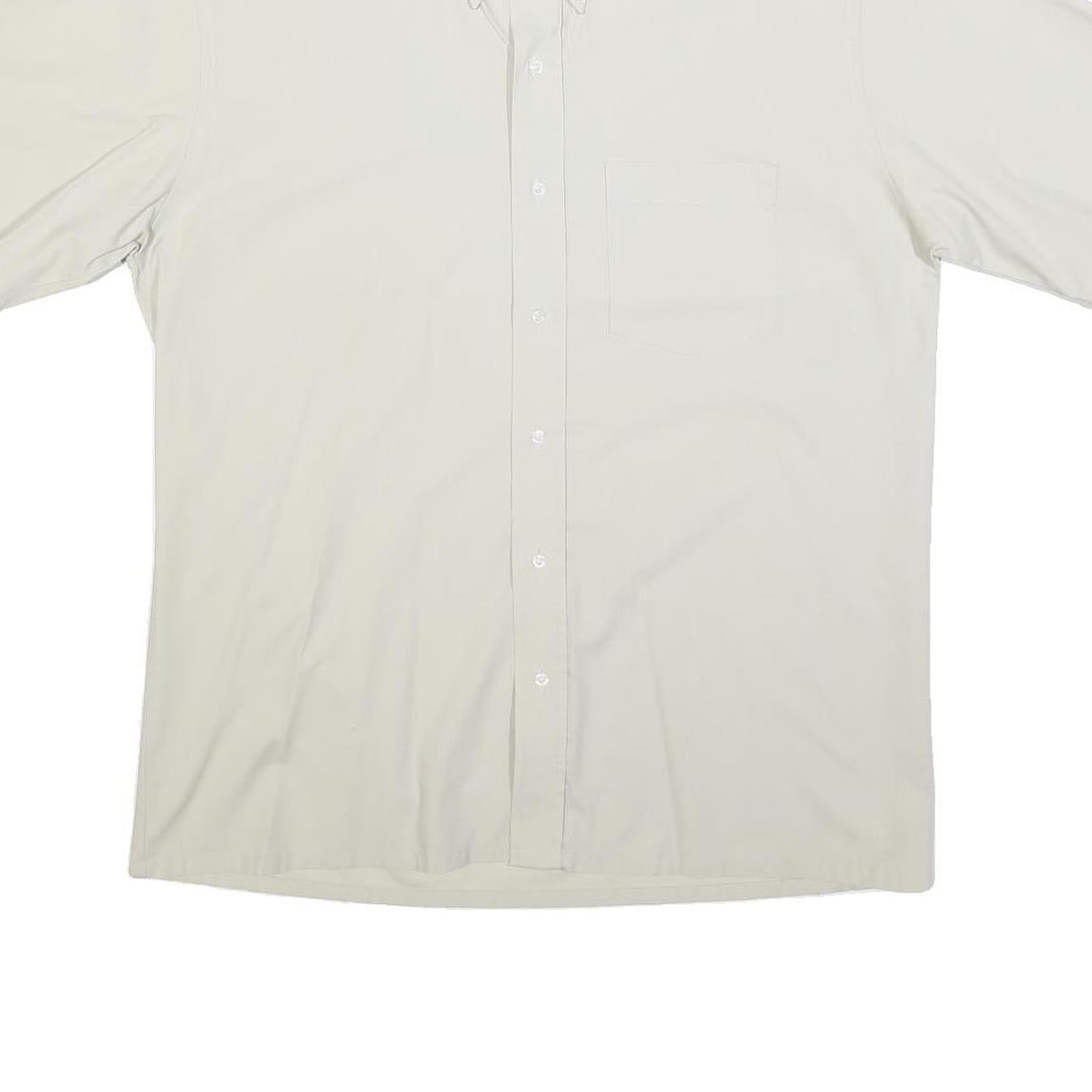 CROCODILE Mens White Plain Cotton Blend Short Sleeve Shirt L Button Down Collar