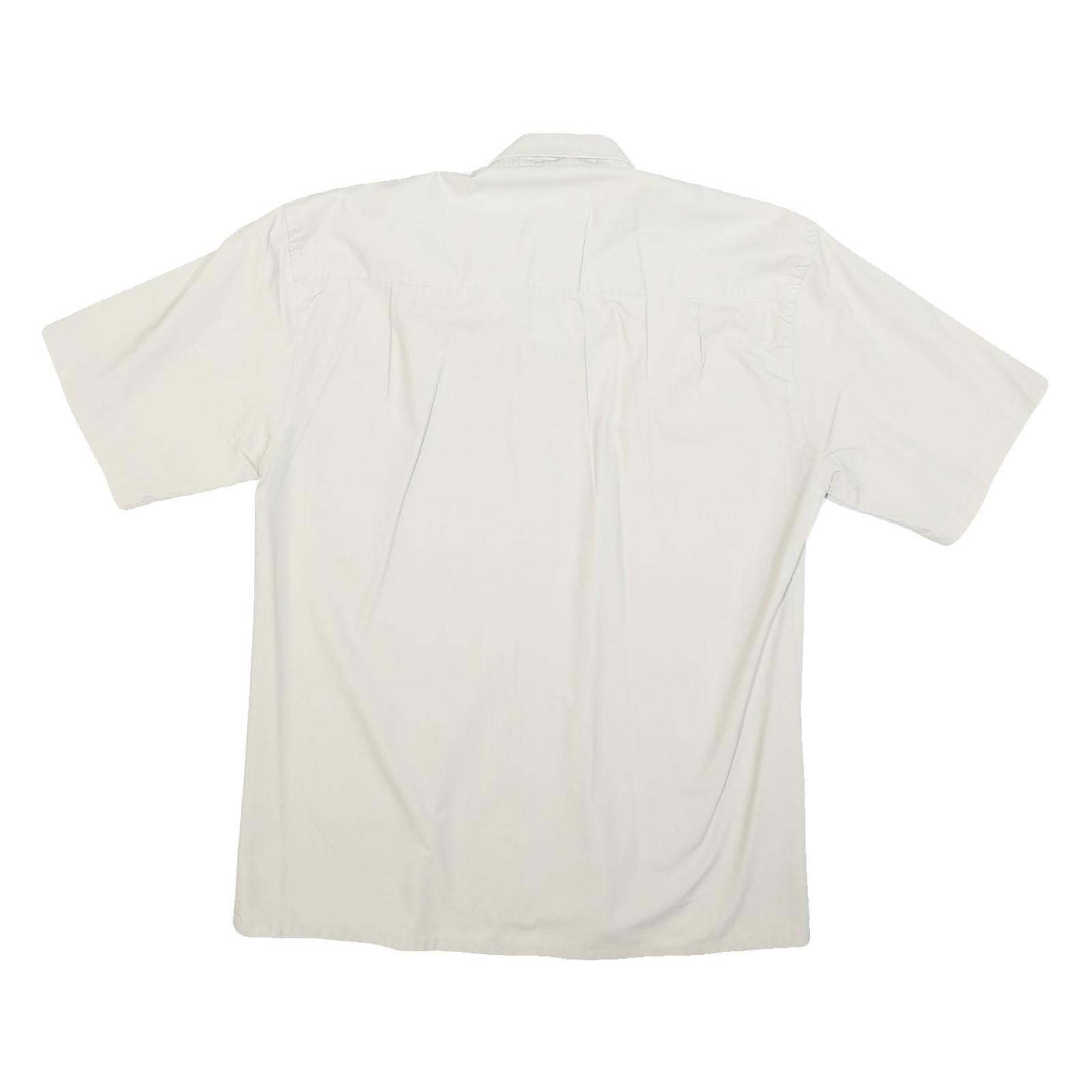 CROCODILE Mens White Plain Cotton Blend Short Sleeve Shirt L Button Down Collar