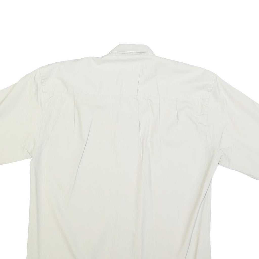 CROCODILE Mens White Plain Cotton Blend Short Sleeve Shirt L Button Down Collar