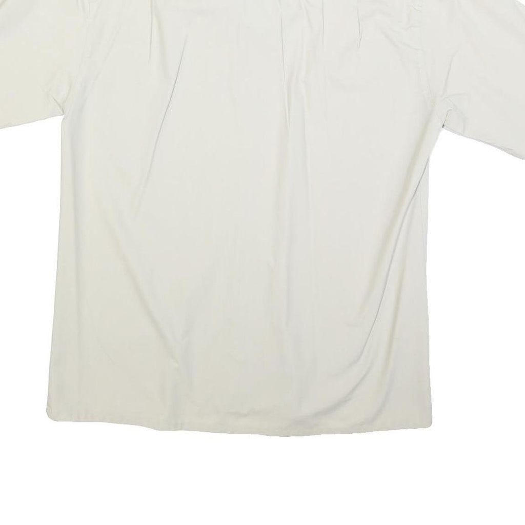 CROCODILE Mens White Plain Cotton Blend Short Sleeve Shirt L Button Down Collar