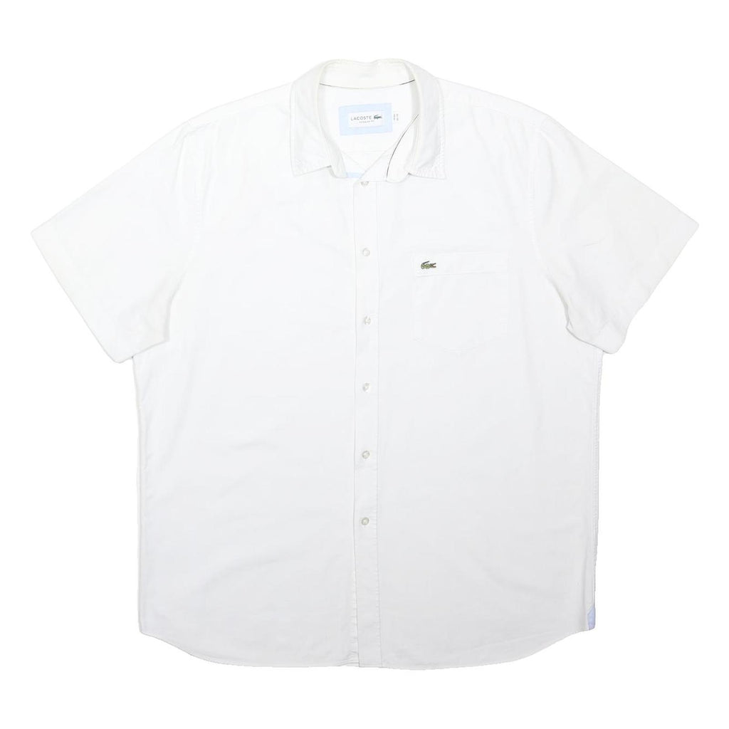 LACOSTE Mens White Casual Shirt L Cotton Blend Short Sleeve Pocket