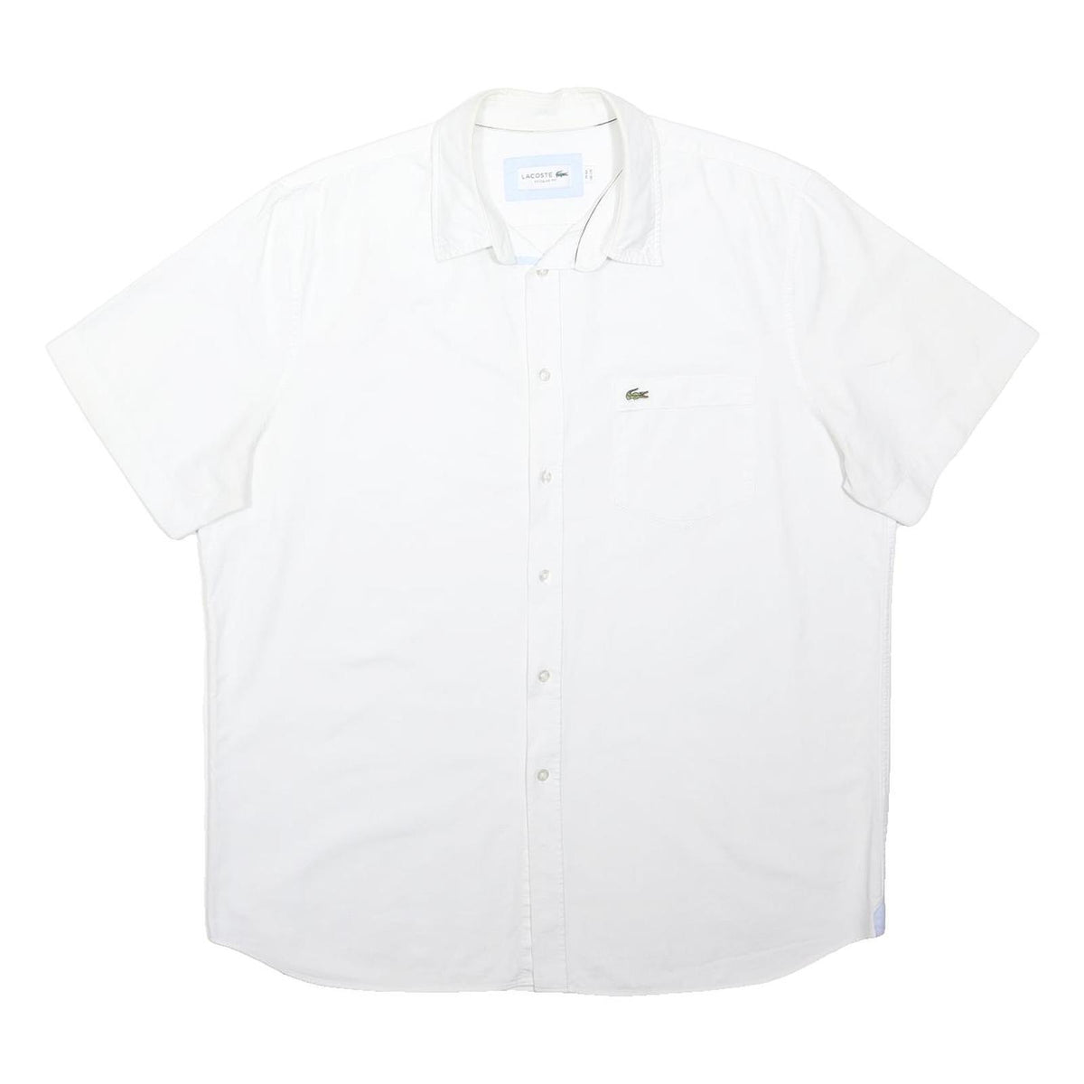 LACOSTE Mens White Casual Shirt L Cotton Blend Short Sleeve Pocket