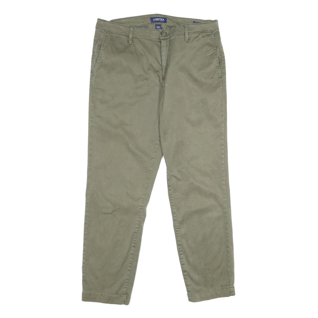 NAUTICA Womens Cotton Blend Regular Fit Straight Trousers Khaki W32 L29 Classic