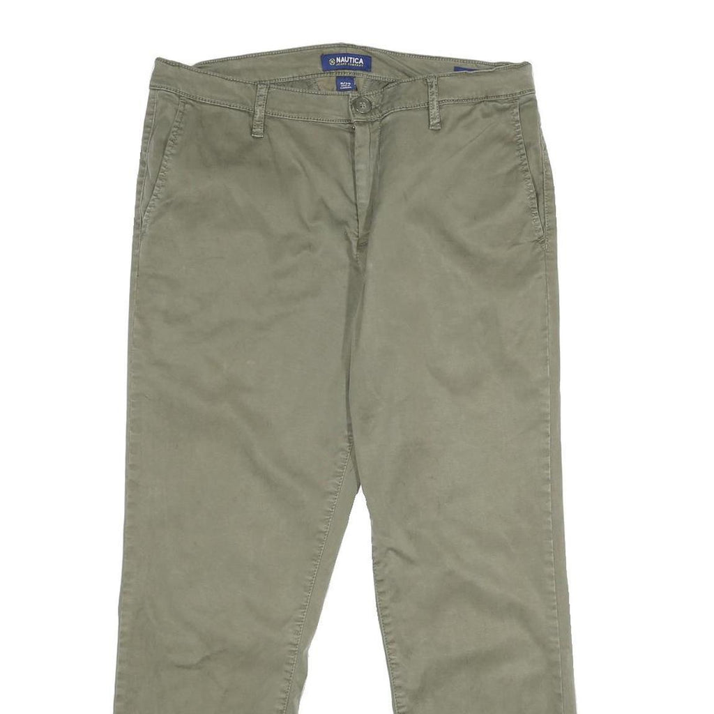 NAUTICA Womens Cotton Blend Regular Fit Straight Trousers Khaki W32 L29 Classic