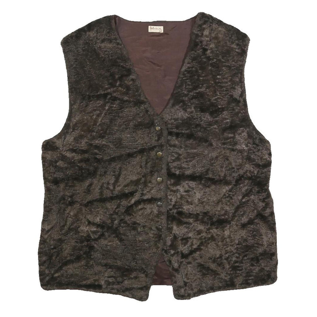 FELICIA Womens Brown Faux Fur Jacket L Polyester Button Fastening Plush