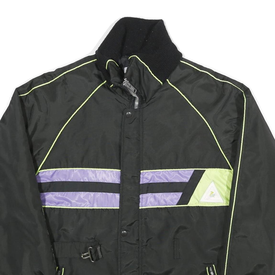 LAMARTINE Mens Black & Purple Nylon Track Jacket M Stand-Up Collar Plain Zip