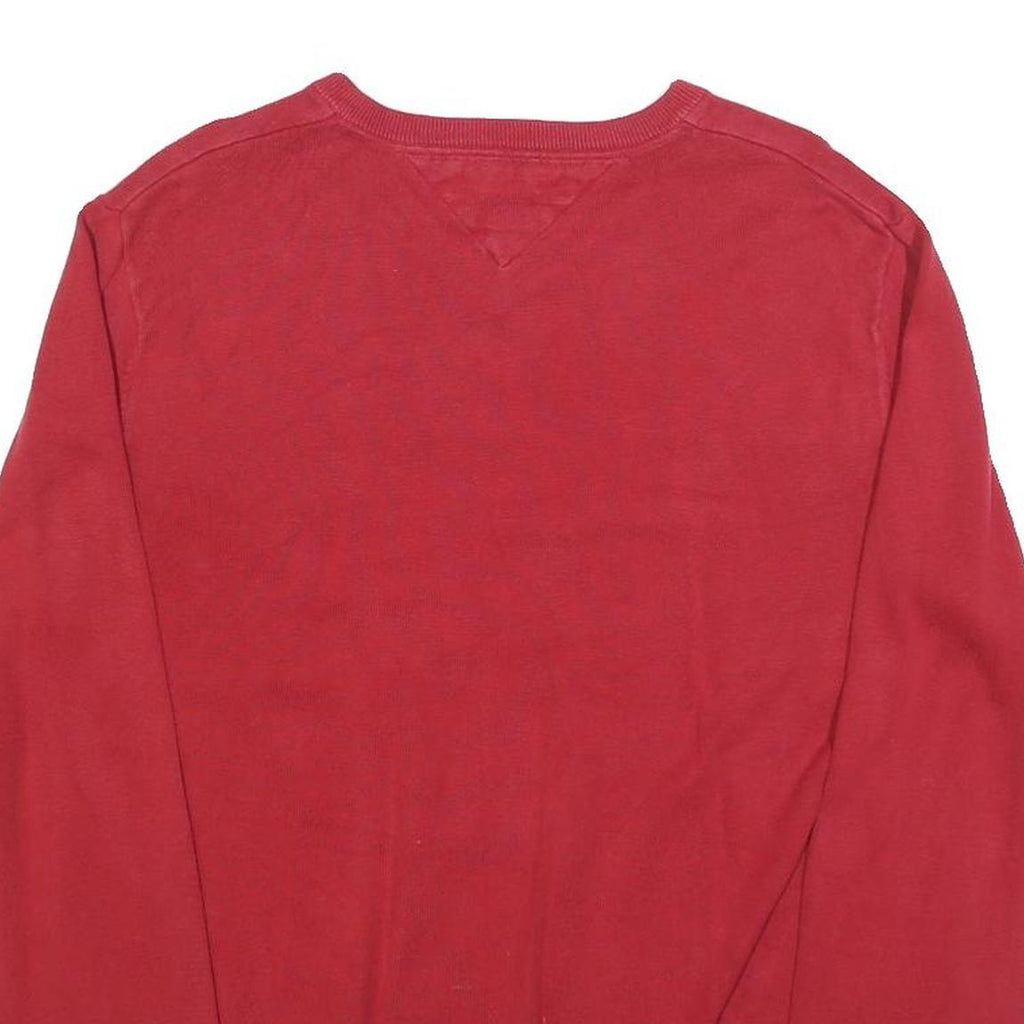 TOMMY HILFIGER Mens Red & Navy Patterned Jumper V-Neck Basic Knit M Classic