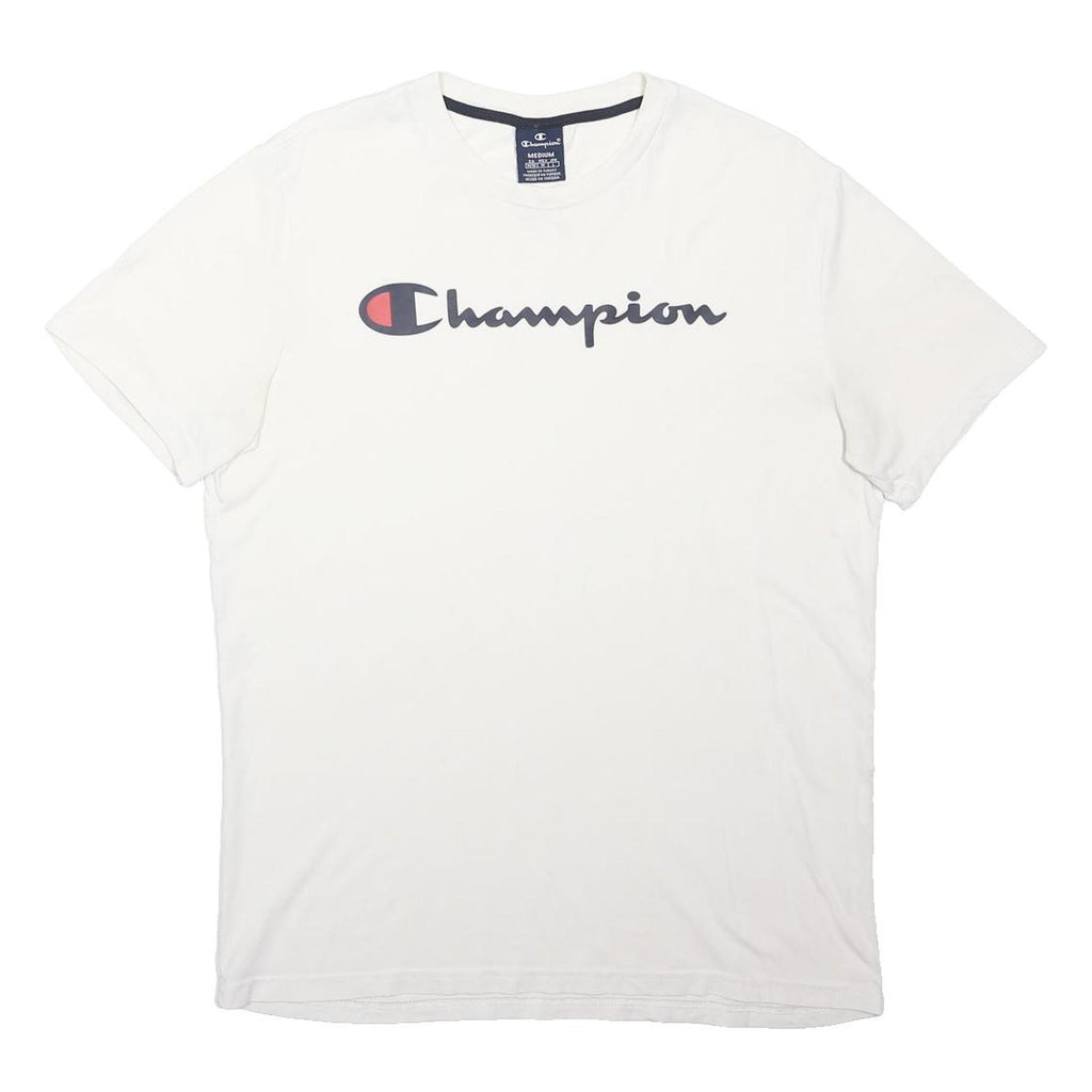 CHAMPION Mens White Cotton Blend Crew Neck M Casual Logo T-Shirt