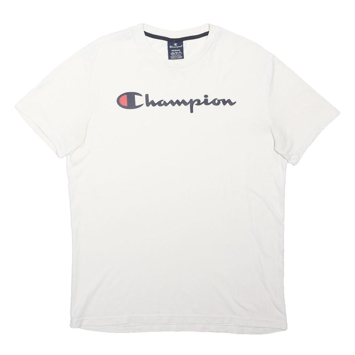 CHAMPION Mens White Cotton Blend Crew Neck M Casual Logo T-Shirt