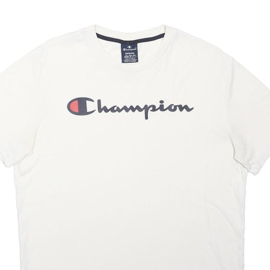 CHAMPION Mens White Cotton Blend Crew Neck M Casual Logo T-Shirt