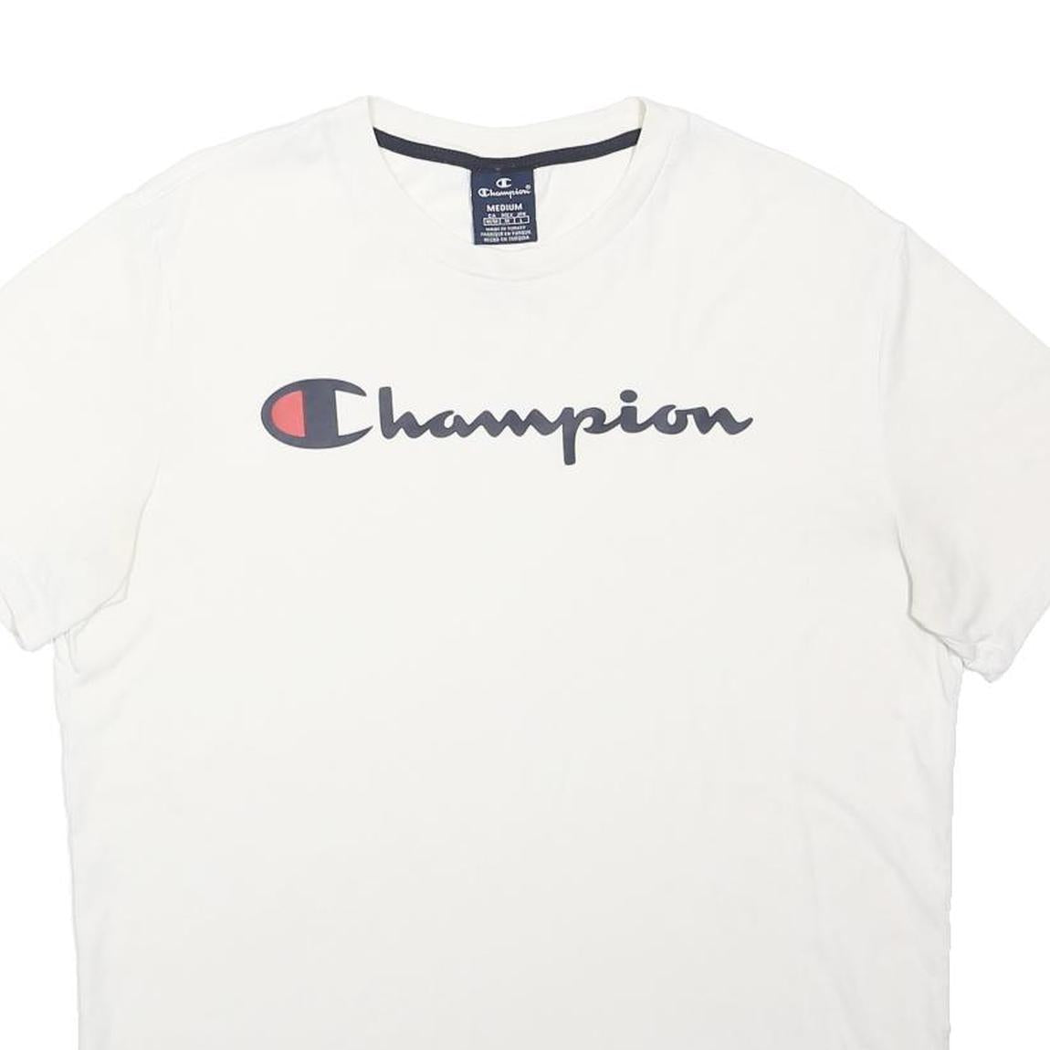 CHAMPION Mens White Cotton Blend Crew Neck M Casual Logo T-Shirt