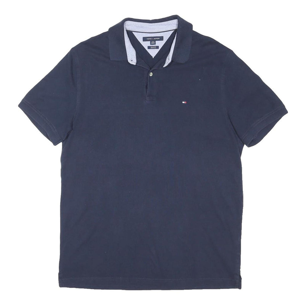 TOMMY HILFIGER Mens Navy Blue Short Sleeve Polo Shirt XL Cotton Blend Classic