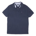 TOMMY HILFIGER Mens Navy Blue Short Sleeve Polo Shirt XL Cotton Blend Classic