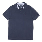 TOMMY HILFIGER Mens Navy Blue Short Sleeve Polo Shirt XL Cotton Blend Classic