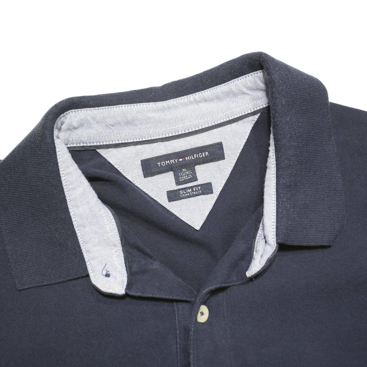TOMMY HILFIGER Mens Navy Blue Short Sleeve Polo Shirt XL Cotton Blend Classic