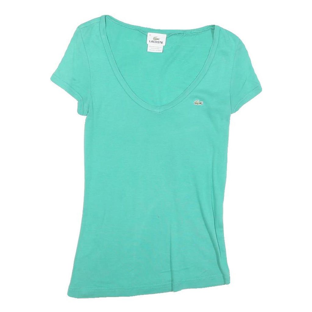LACOSTE Womens Turquoise V-Neck Short Sleeve Top XXS Cotton Blend Casual