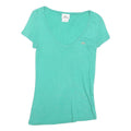 LACOSTE Womens Turquoise V-Neck Short Sleeve Top XXS Cotton Blend Casual