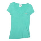 LACOSTE Womens Turquoise V-Neck Short Sleeve Top XXS Cotton Blend Casual
