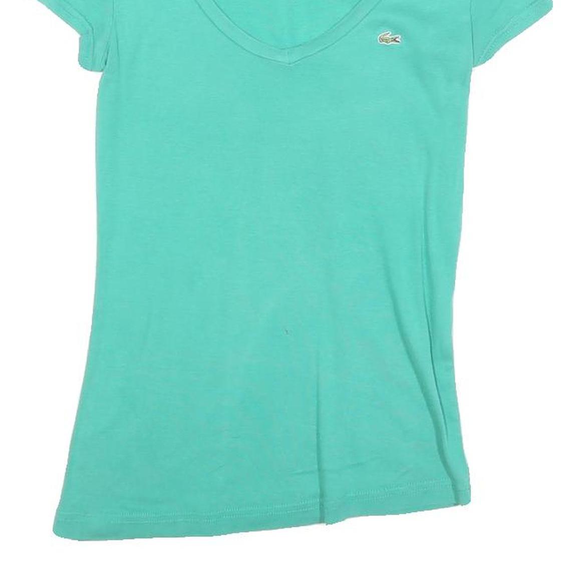 LACOSTE Womens Turquoise V-Neck Short Sleeve Top XXS Cotton Blend Casual