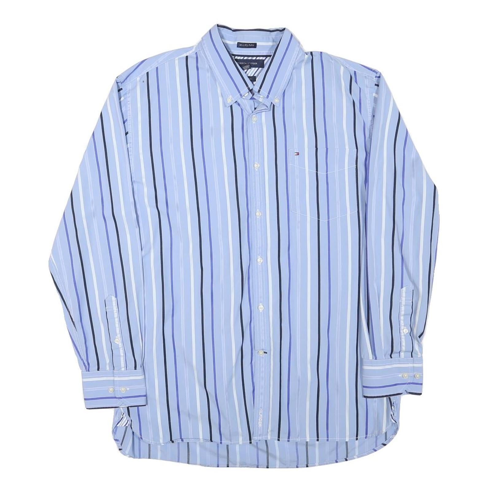 TOMMY HILFIGER Mens Blue & White Striped Shirt XL Button-Down Collar Long Sleeve