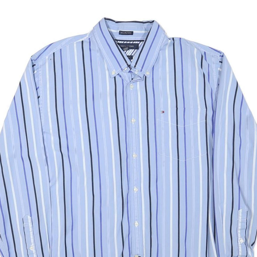 TOMMY HILFIGER Mens Blue & White Striped Shirt XL Button-Down Collar Long Sleeve