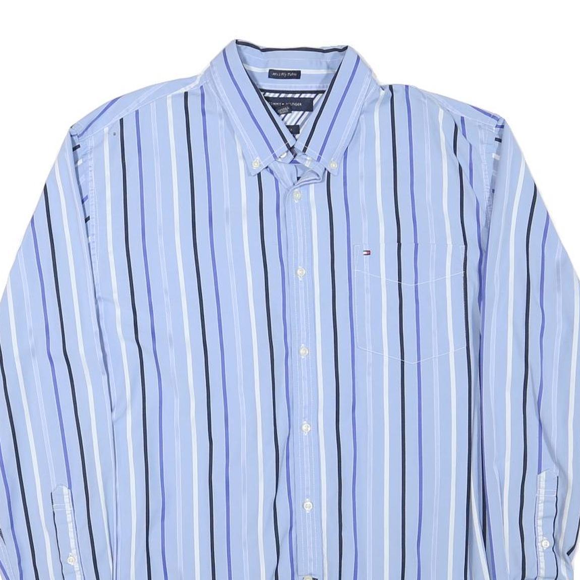 TOMMY HILFIGER Mens Blue & White Striped Shirt XL Button-Down Collar Long Sleeve