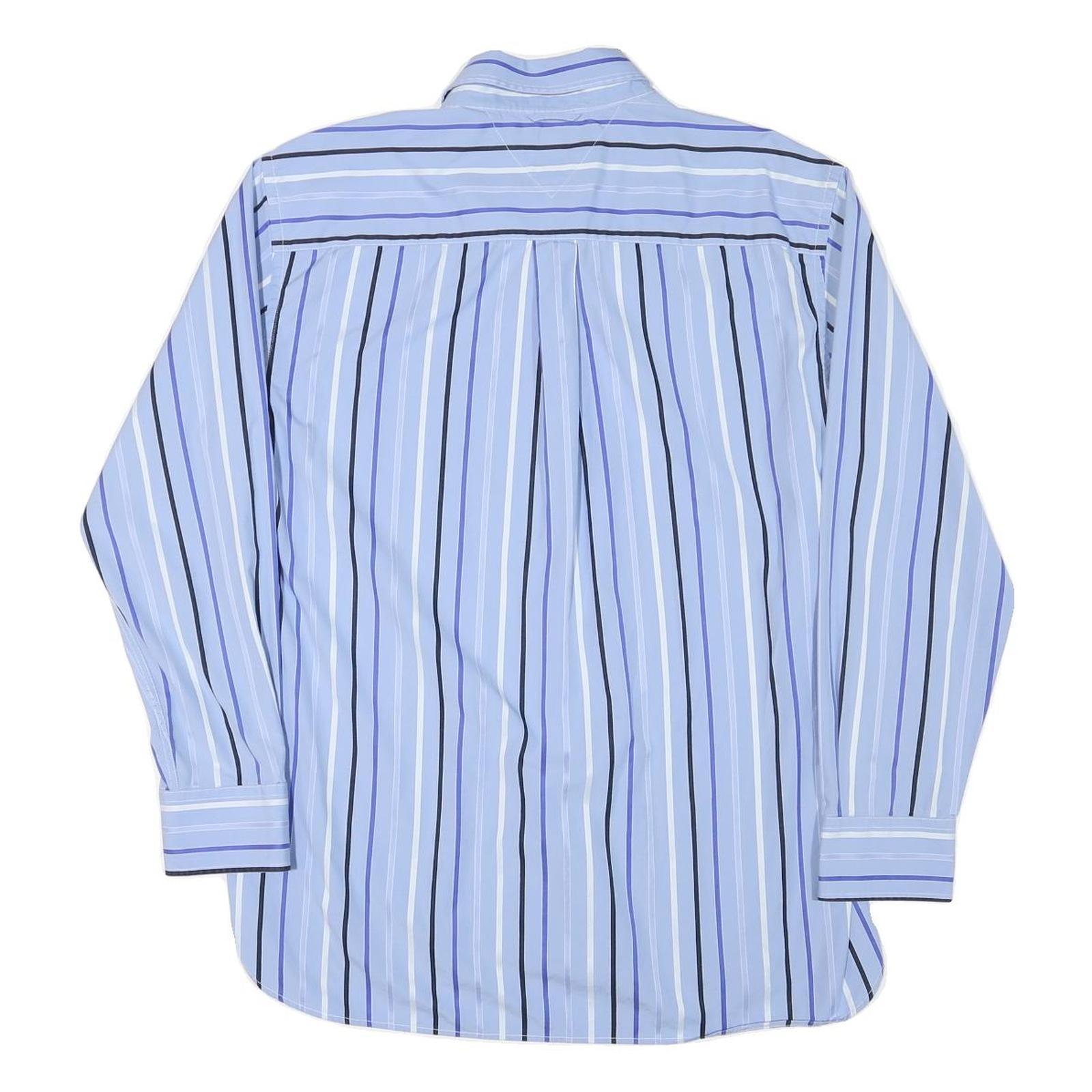 TOMMY HILFIGER Mens Blue & White Striped Shirt XL Button-Down Collar Long Sleeve