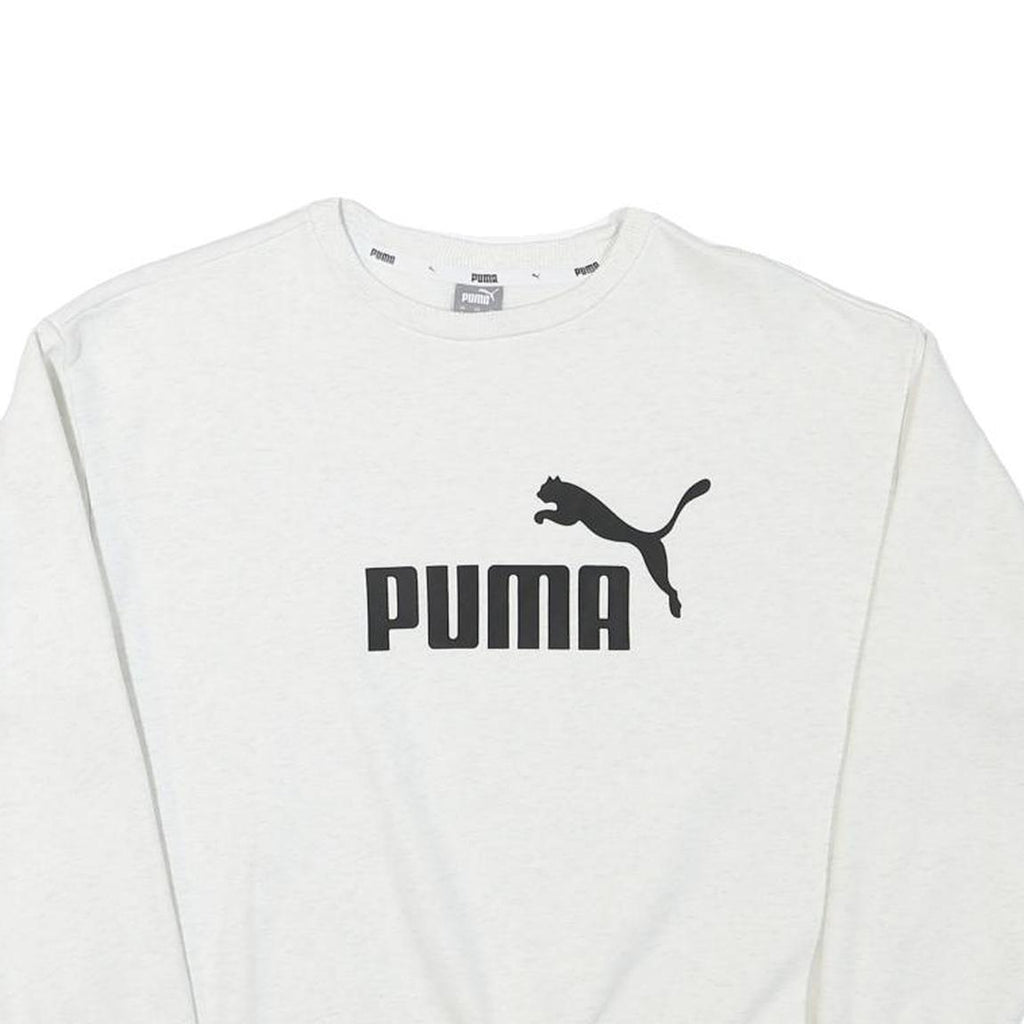 PUMA Mens White Cotton Blend Sweatshirt S Crew Neck Logo Print Casual