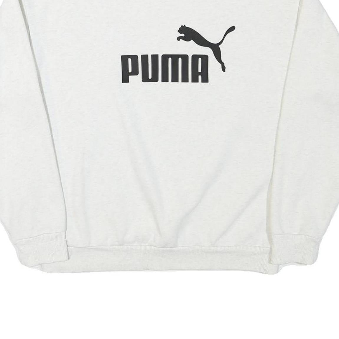 PUMA Mens White Cotton Blend Sweatshirt S Crew Neck Logo Print Casual