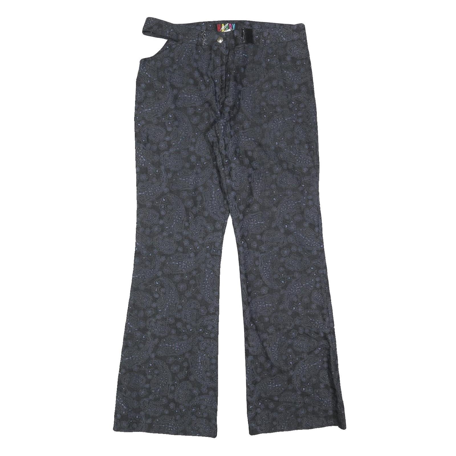 HAPPY MODE Womens Black Paisley Polyester Blend Regular Fit Flared Trousers W32