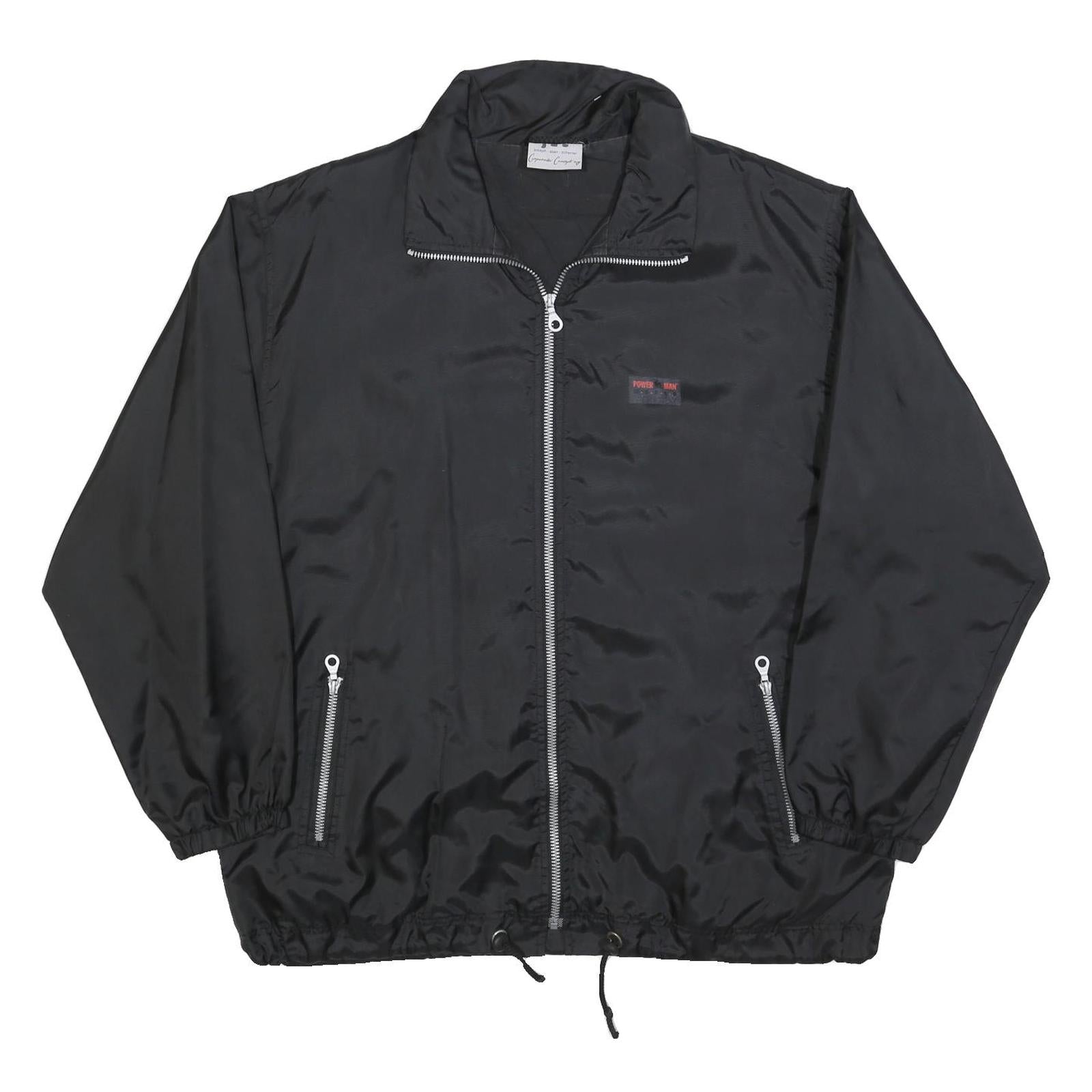 JAS Mens Black Power Man Athletic Jacket XL Polyester Plain Zip Outdoor Casual