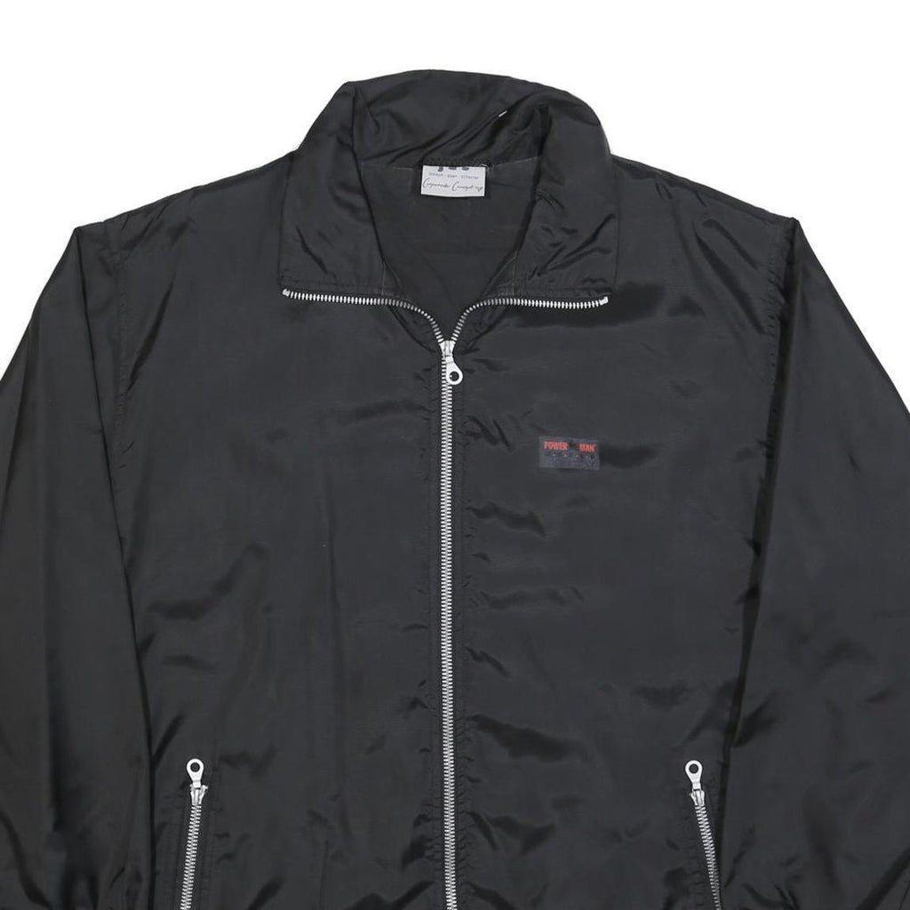 JAS Mens Black Power Man Athletic Jacket XL Polyester Plain Zip Outdoor Casual