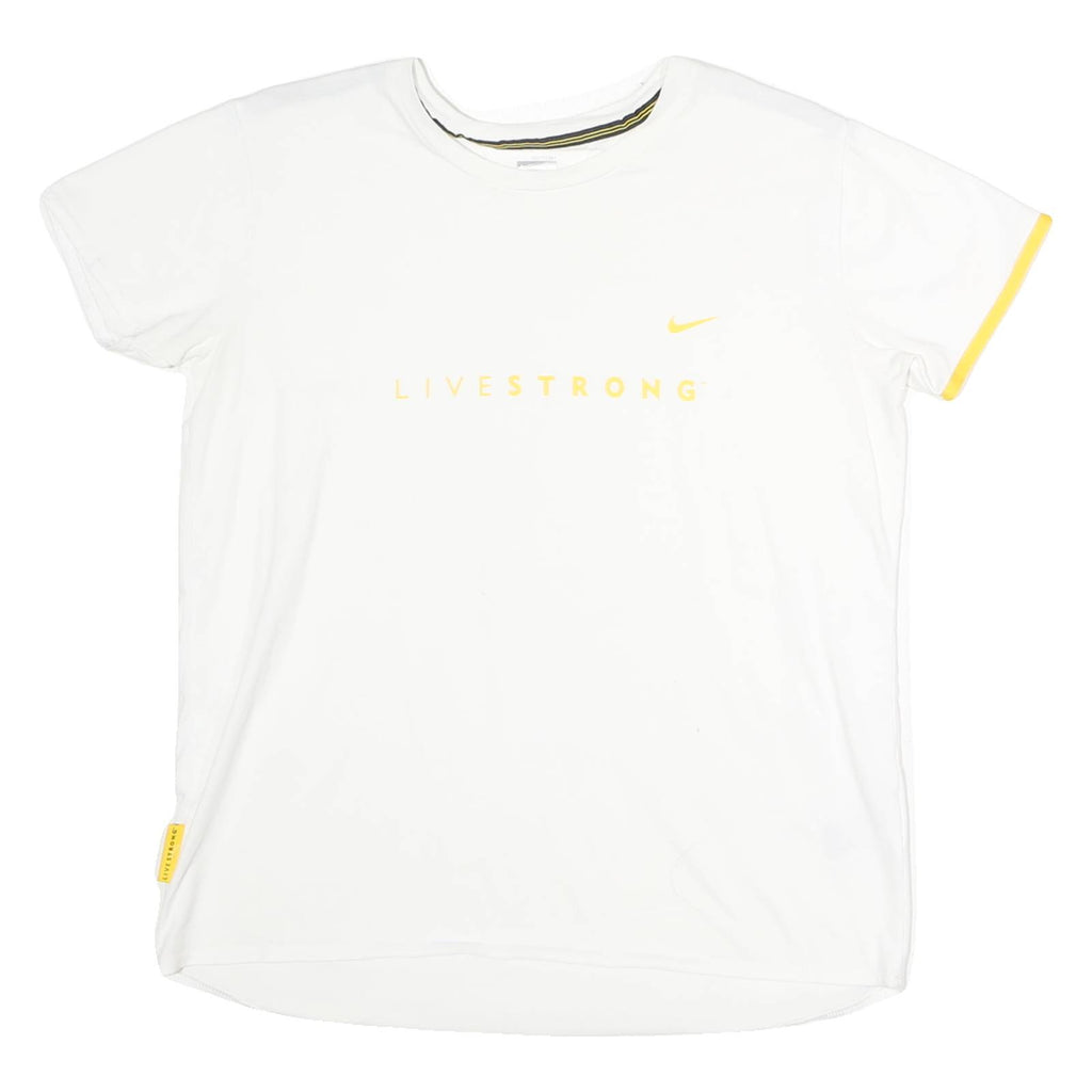NIKE Womens White & Yellow Livestrong Graphic T-Shirt L Short Sleeve Crew Neck