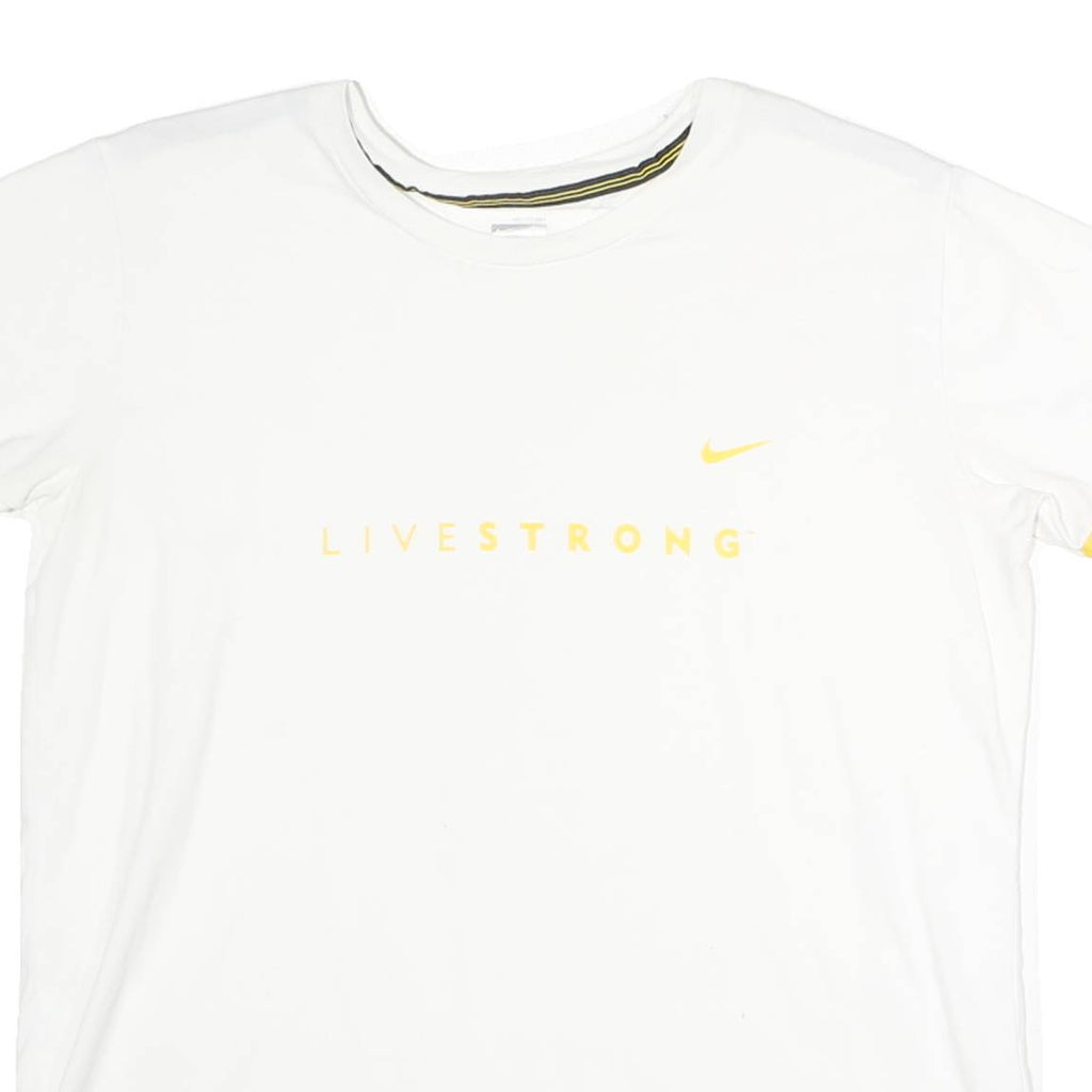 NIKE Womens White & Yellow Livestrong Graphic T-Shirt L Short Sleeve Crew Neck