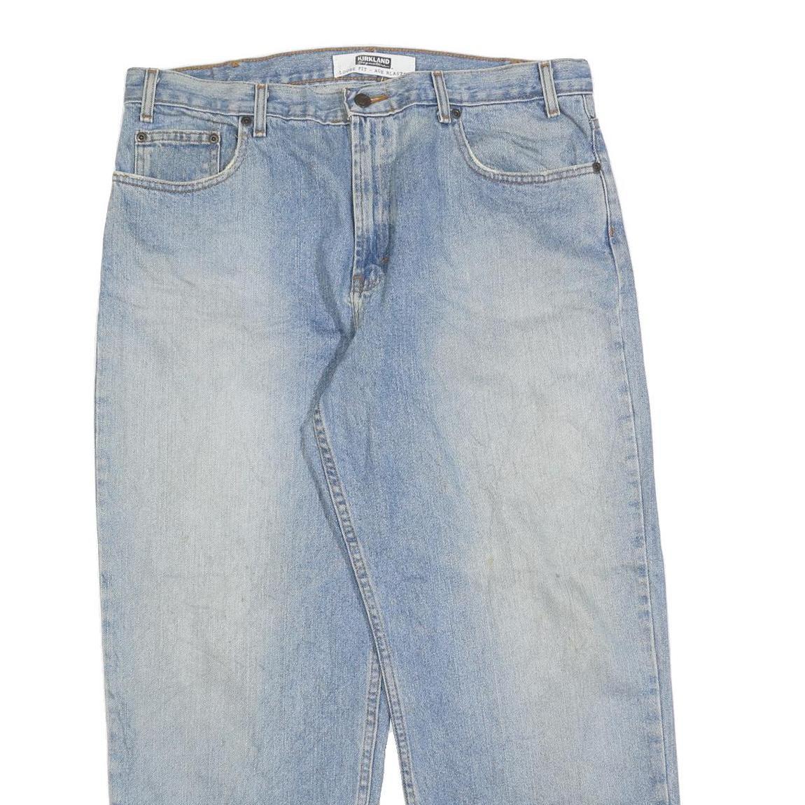 KIRKLAND Mens Loose Fit Blue Denim Jeans W38 L30 Casual Classic Cotton Blend Zip